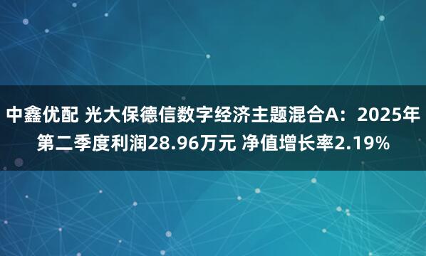 中鑫优配 光大保德信数字经济主题混合A：2025年第二季度利润28.96万元 净值增长率2.19%