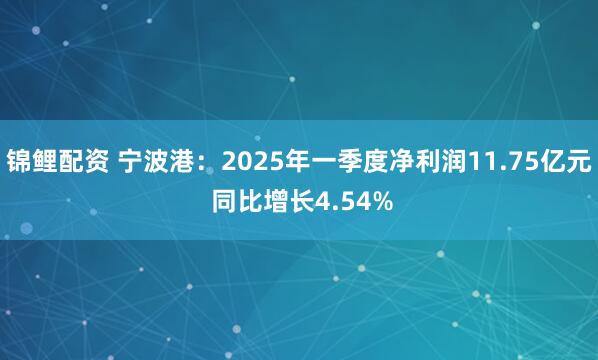 锦鲤配资 宁波港：2025年一季度净利润11.75亿元 同比增长4.54%